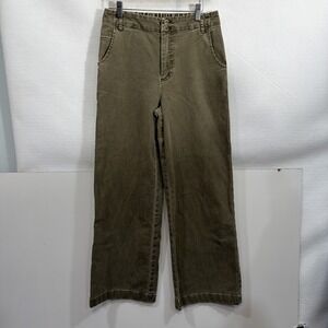 Olive Green Wide Leg High Waist Pants Elastic Back Relaxed Trousers Size 30x28